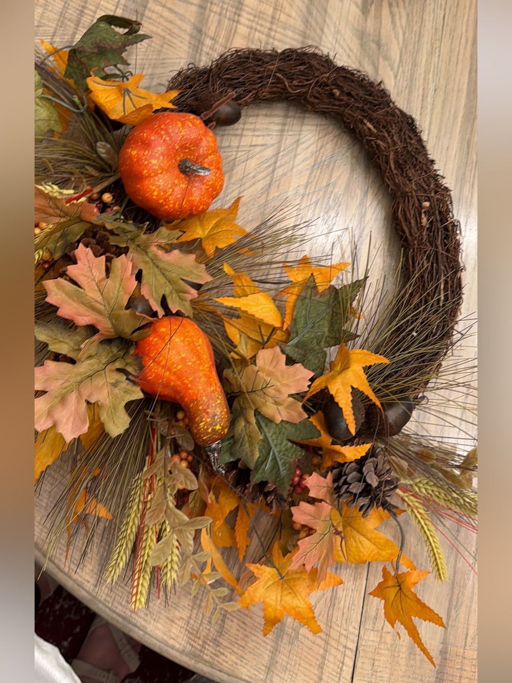Autumn Harvest Fall Wreath with Orange Pumpkins